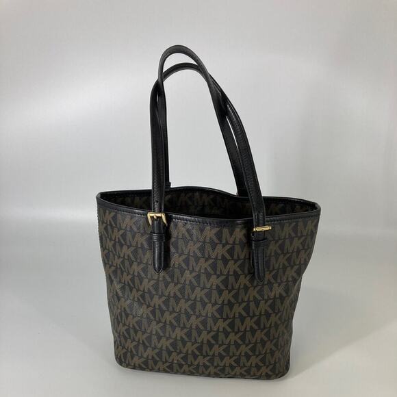 MICHAEL KORS, BLACK AND BROWN SIGNATURE PRINT SHOULDER BAG - Picture 3 of 16